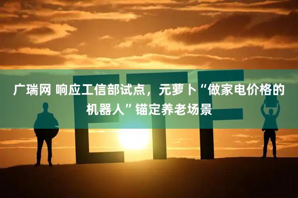 广瑞网 响应工信部试点，元萝卜“做家电价格的机器人”锚定养老场景